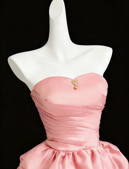 Pretty Ball Gown Sweetheart Pink Satin Mini Senior Inspo Graduation High School Short Homecoming Dresses N4652