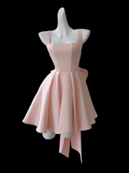 Superbe robe de bal décolleté carré, satin rose mini, robe de soirée courte Hoco, robes de bal de promo lycée N4659