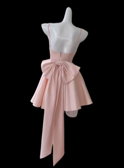 Superbe robe de bal décolleté carré, satin rose mini, robe de soirée courte Hoco, robes de bal de promo lycée N4659