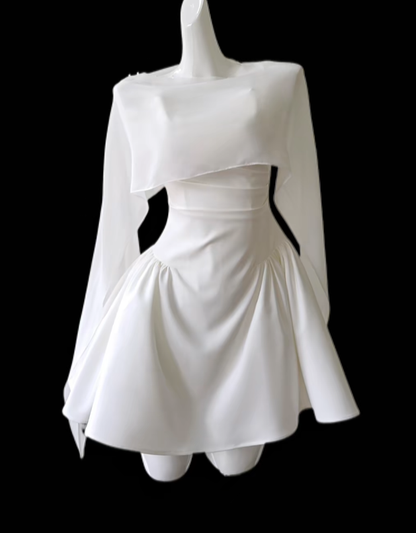 Wunderschönes Ballkleid mit eckigem Ausschnitt, weißem Satin, Mini-Senior, kurzes Hoco-Kleid, Abiballkleider für die High School N4660