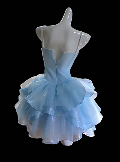 Modische Ballkleider Spaghettiträger Weiß und Blau Mini Senior Kurzes Hoco Kleid High School Homecoming Kleider N4664