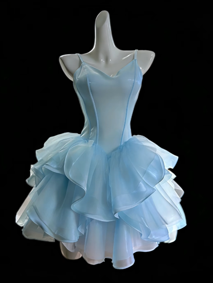 Modische Ballkleider Spaghettiträger Weiß und Blau Mini Senior Kurzes Hoco Kleid High School Homecoming Kleider N4664