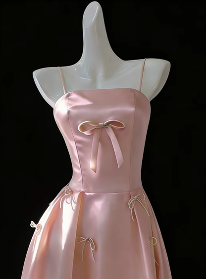 Romantische A-Linien Spaghettiträger Rosa Ideen für Damen Lange Geburtstagskleider Feiertags-Sommeroutfits N4664