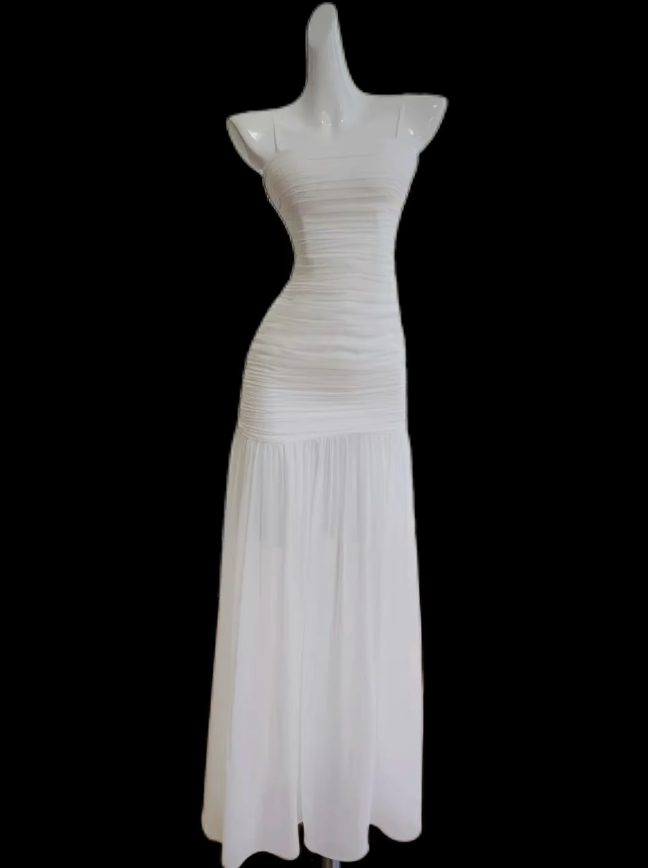 Romantic Mermaid Spaghetti Strap White Ideas For Women Long Birthday Dresses Holiday Summer Outfits N4667