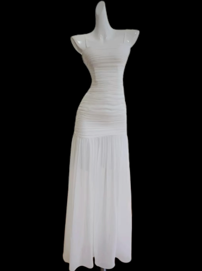 Romantic Mermaid Spaghetti Strap White Ideas For Women Long Birthday Dresses Holiday Summer Outfits N4667