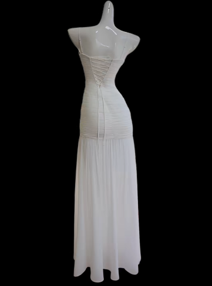 Romantic Mermaid Spaghetti Strap White Ideas For Women Long Birthday Dresses Holiday Summer Outfits N4667