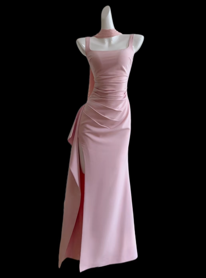 Sexy Abiballkleider Meerjungfrau Quadratischer Ausschnitt Pink mit Schlitz Abend Lange Formelle Kleid N4669