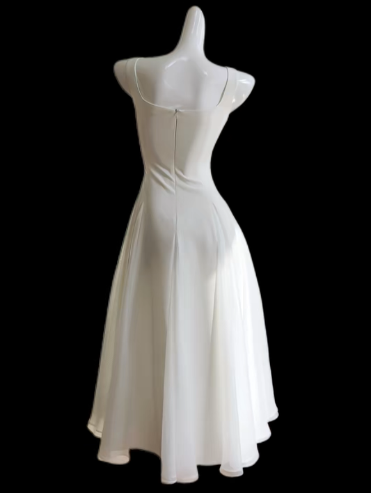 Romantische A-Linien-Kleider mit eckigem Ausschnitt in Weiß – Ideen für den 18. Geburtstag, Feiertags- und Sommeroutfits für Damen N4670