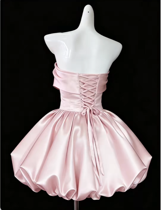 Jolie Robe de Bal Cœur Rose Satin Mini Senior Inspo Diplôme Lycée Robes de Bal Courtes N4672