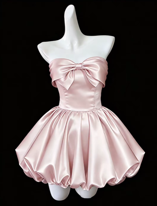 Jolie Robe de Bal Cœur Rose Satin Mini Senior Inspo Diplôme Lycée Robes de Bal Courtes N4672