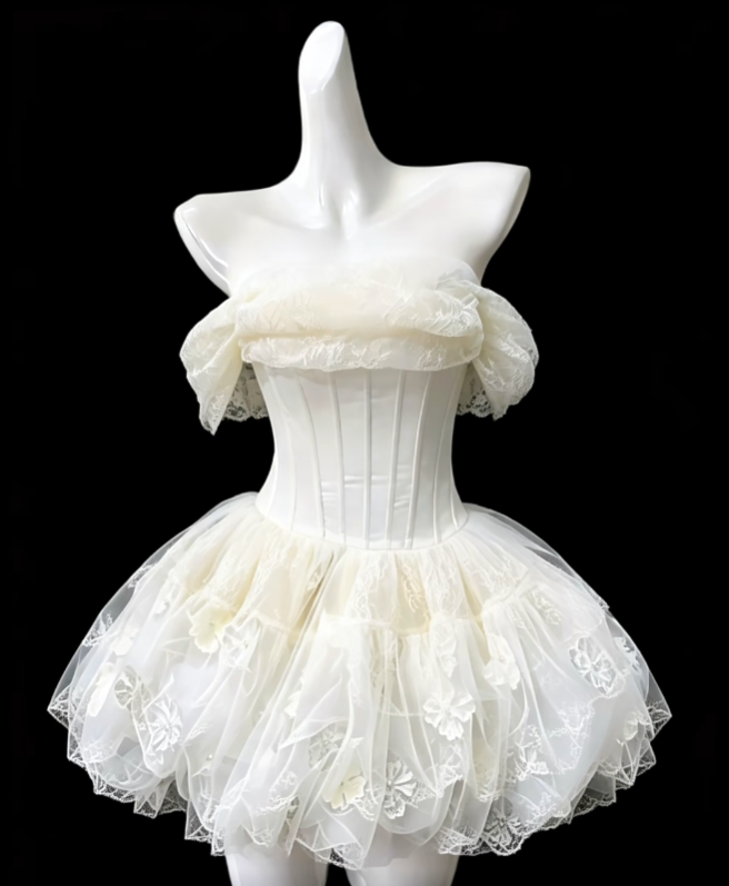 Modest Ball Gown Off The Shoulder White Lace Mini Senior Short Hoco Gown High School Homecoming Dresses N4687