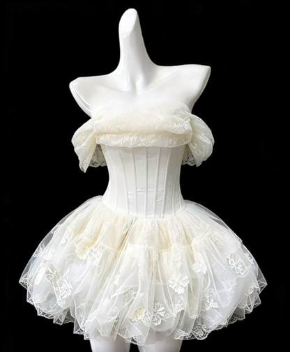 Modest Ball Gown Off The Shoulder White Lace Mini Senior Short Hoco Gown High School Homecoming Dresses N4687