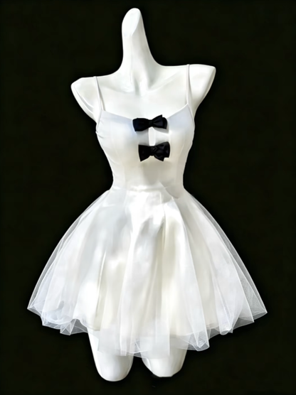 Jolie Mini Robe de Bal de Promo Courte, Ligne A, Bretelles Fines, en Tulle Blanc, Inspiration Senior, Remise de Diplôme, Lycée N4691