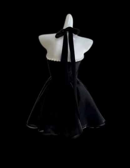 Modest Ball Gown Halter Little Black Satin Mini Senior Short Hoco Gown High School Homecoming Dresses N4699