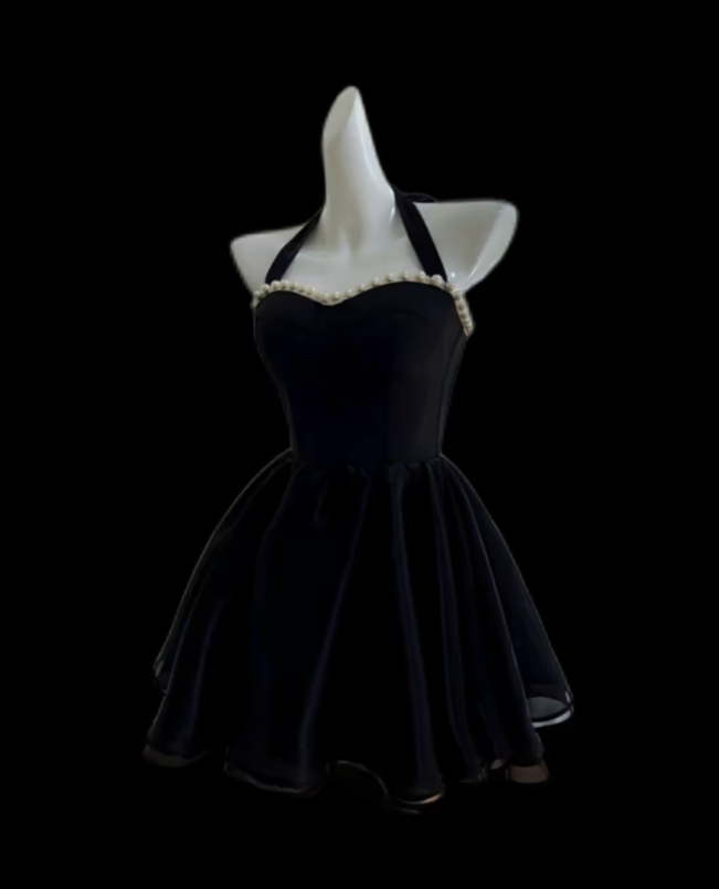 Modest Ball Gown Halter Little Black Satin Mini Senior Short Hoco Gown High School Homecoming Dresses N4699