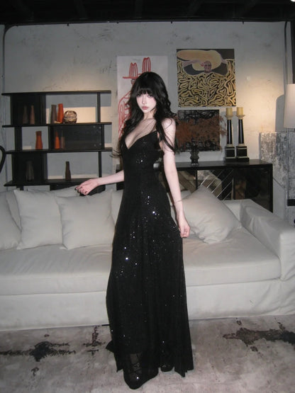 Robe de bal longue champagne à fines bretelles et corset lacé, style sirène scintillante, inspiration pour un 18e anniversaire, robe de soirée N472