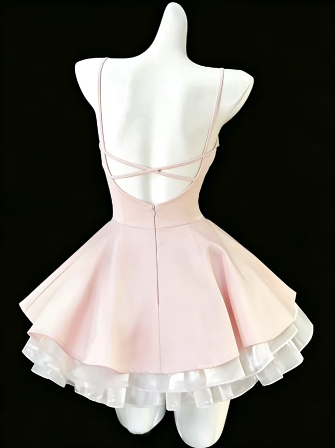Pretty Ball Gown Spaghetti Strap White Pink Mini Senior Inspo Graduation Short Homecoming Dresses N4700