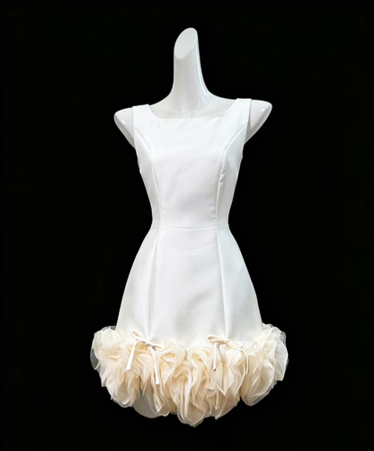Jolie Robe Fourreau Satin Blanc Avec Volant Senior Inspo Remise de Diplôme Robes Courtes Hoco Robes de Bal N4705