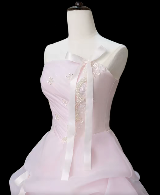 Prinzessin Abschlussballkleider Ballkleider Trägerlos Ärmellos Rosa Abendkleid Lang Festliches Kleid N4720
