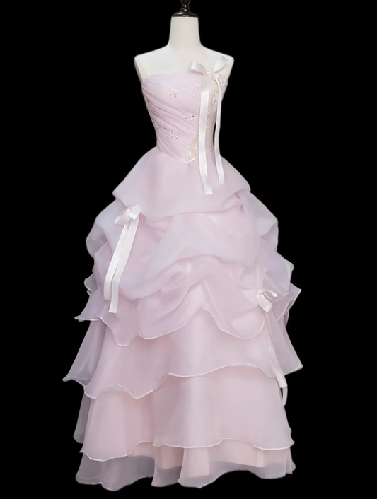 Prinzessin Abschlussballkleider Ballkleider Trägerlos Ärmellos Rosa Abendkleid Lang Festliches Kleid N4720