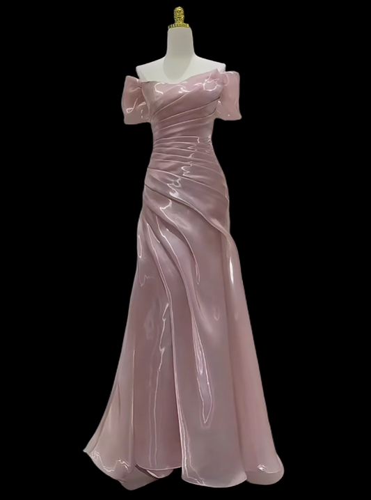 Sexy Ballkleider Meerjungfrau Off-Shoulder Pink mit Ärmeln Langes Abendkleid N4725