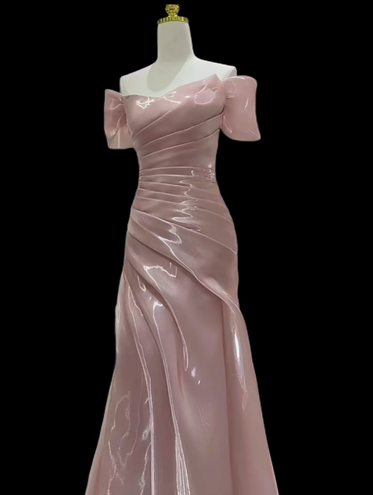 Sexy Ballkleider Meerjungfrau Off-Shoulder Pink mit Ärmeln Langes Abendkleid N4725