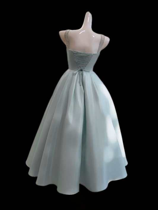 Prinzessin Abschlussballkleider Ballkleider Eckiger Ausschnitt Ärmellos Blaues Abend-Formales Kleid N4727
