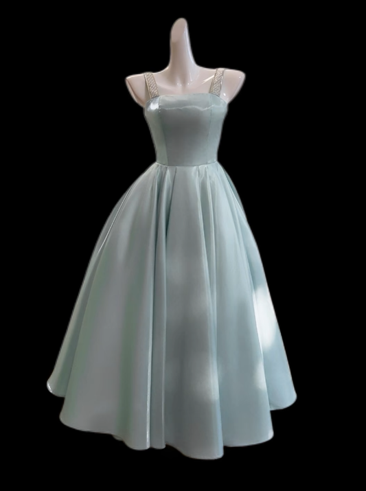 Prinzessin Abschlussballkleider Ballkleider Eckiger Ausschnitt Ärmellos Blaues Abend-Formales Kleid N4727