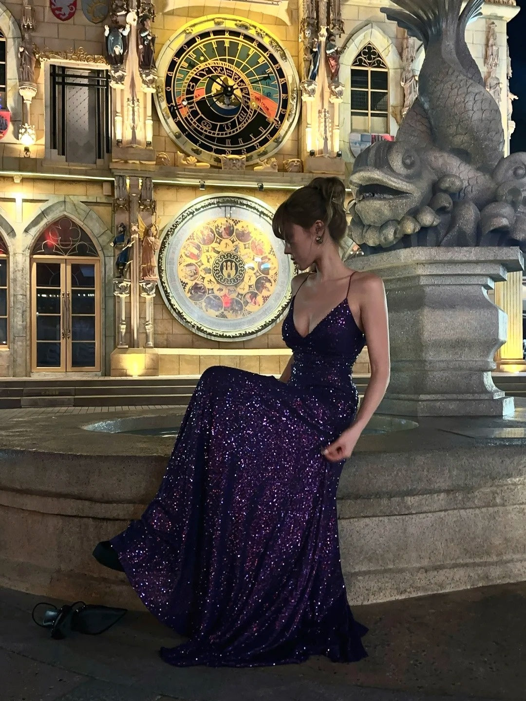 Sparkling Mermaid Spaghetti Strap Purple Sequined Prom Dress Long 18th Birthday Party Gown Formal Dresses N478