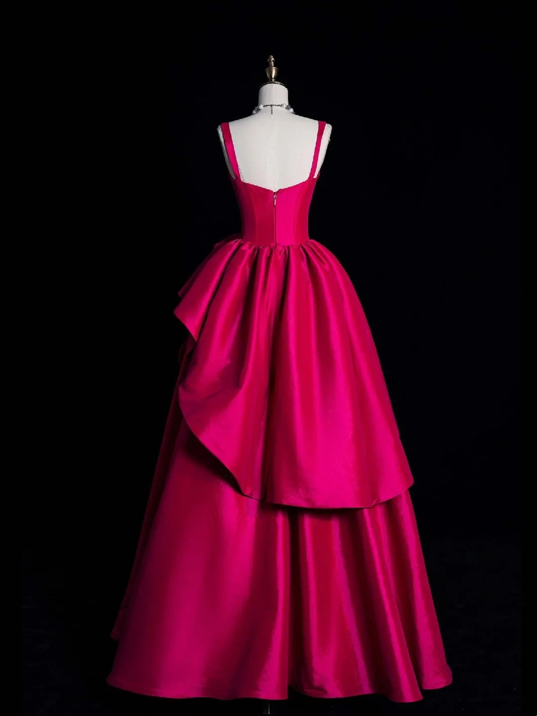 Robe de bal élégante à bretelles spaghetti en satin rose fuchsia à fleurs, longue robe de soirée semi-formelle N617