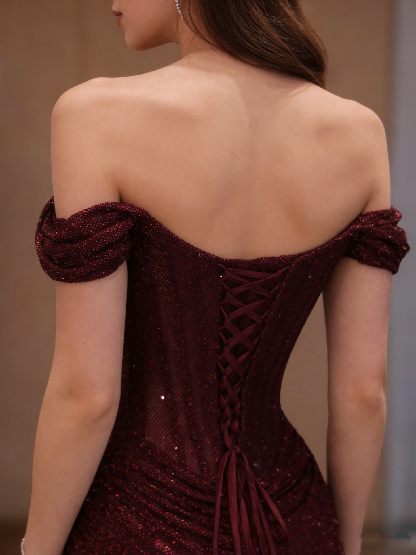 Glitzerndes Meerjungfrauen-Abendkleid mit schulterfreiem Ausschnitt für die Oberstufe, festliches Abendkleid N621