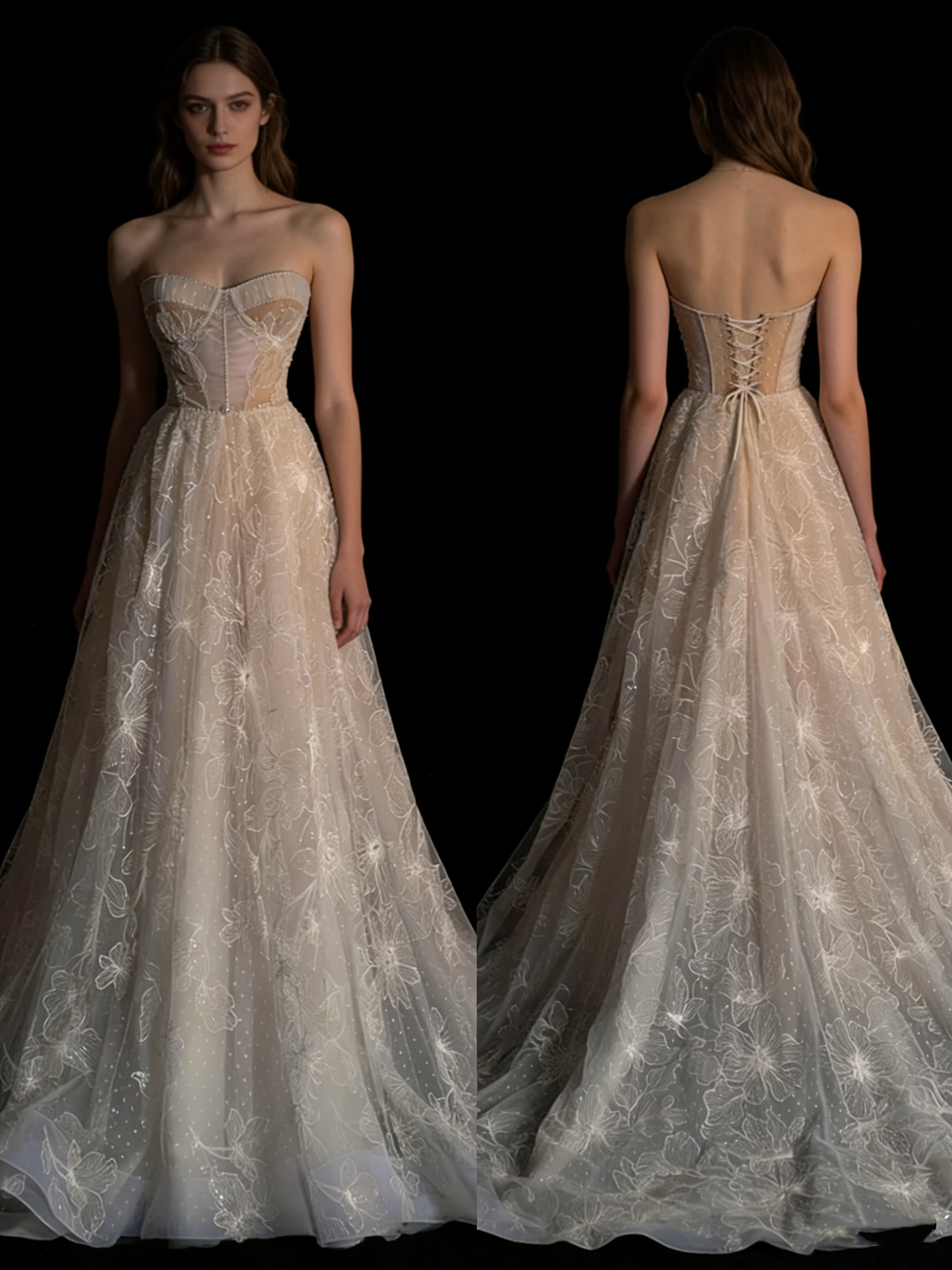 Charming A Line Sweetheart With Appliques White Lace Tulle Wedding Dress Long Fairytale Autumn Bridal Dresses N677