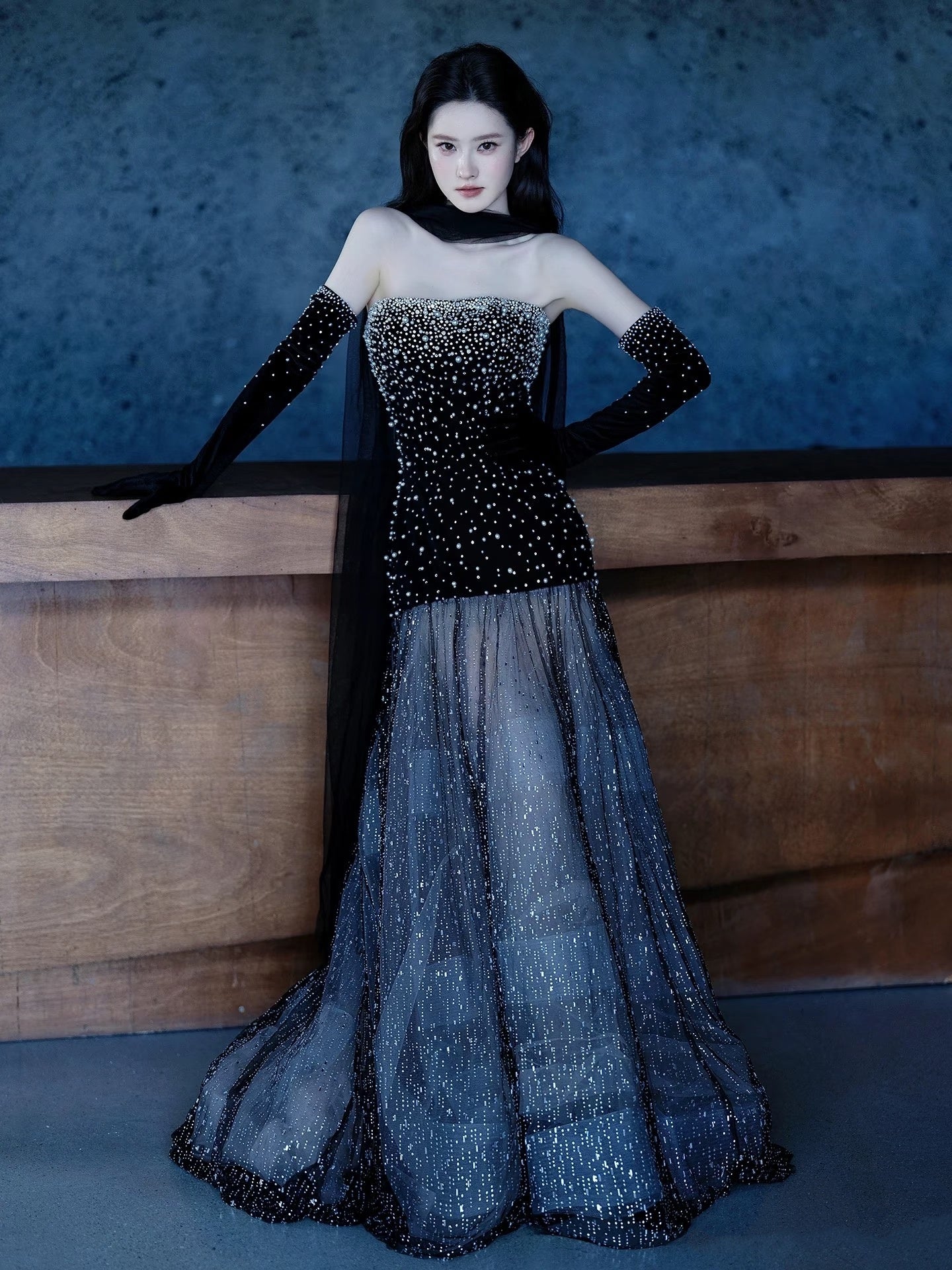 Prinzessin Meerjungfrauen-Abendkleid, trägerlos, schwarz, paillettenbesetzt, lang, formell, 18. Geburtstag, Ballkleid N738