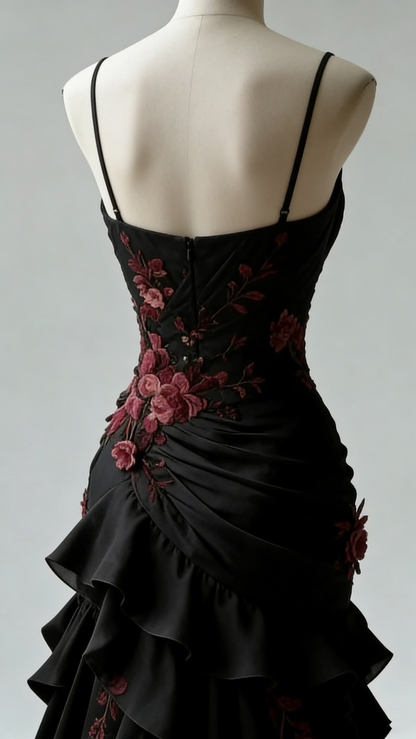 Funkelndes, schwarzes Meerjungfrauen-Abendkleid mit Spaghettiträgern, sexy Abendkleid N826