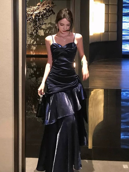Robe de bal de fin d'année pour fille, style sirène, bleu ciel clair, bretelles spaghetti, NN829