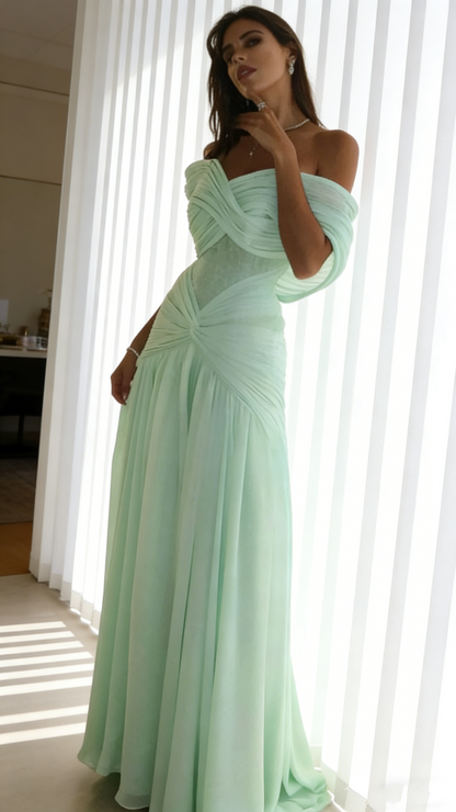 Robe de soirée personnalisée en mousseline bleu clair, coupe sirène sexy, décolleté cœur, épaules dénudées, style célébrité, robe d'invitée de mariage N897