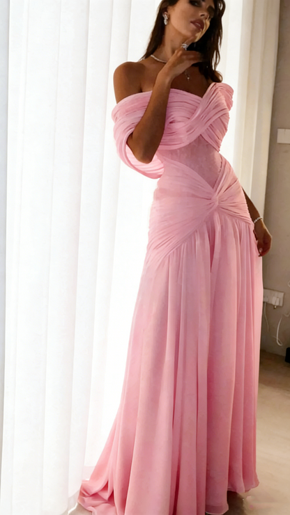 Robe de soirée personnalisée en mousseline bleu clair, coupe sirène sexy, décolleté cœur, épaules dénudées, style célébrité, robe d'invitée de mariage N897