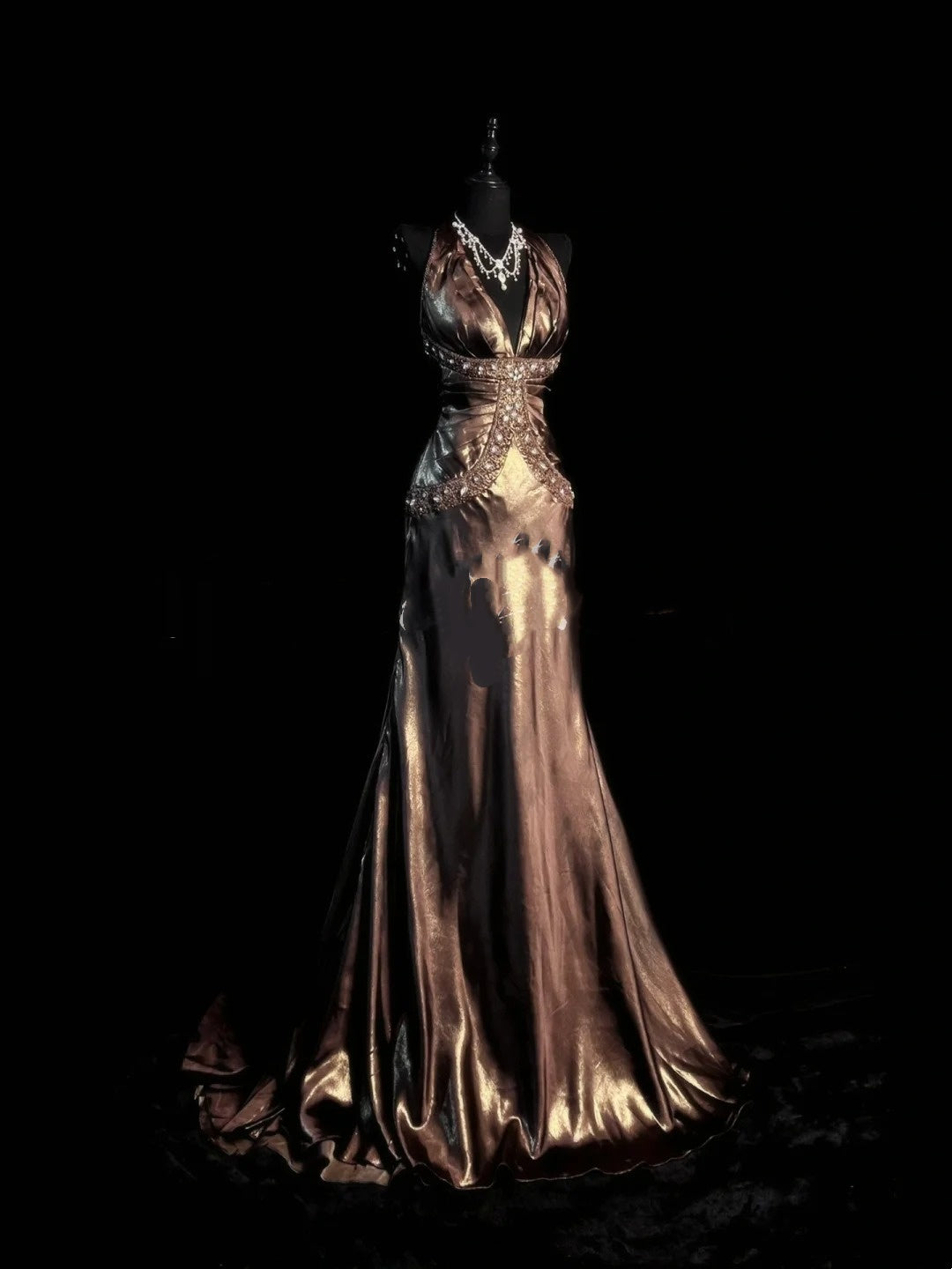 Robe de bal longue vintage sirène dos nu en satin ornée de perles et de pierres précieuses, robe de soirée, tenue pour un 18e anniversaire, robe de remise de diplôme N919