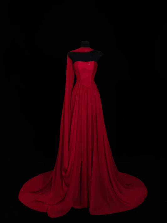 Elegantes, trägerloses, langes, langes Chiffonkleid in A-Linie mit Schal, perfekt für Partys, Abschlussbälle und Hochzeiten (Modell N912).