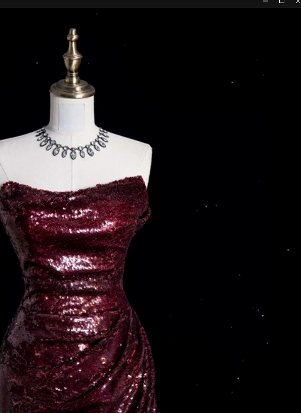 Vintage Sheath Strapless Burgundy Sequins With Slit Long Prom Dress Evening Outfits Formal Dress N932
