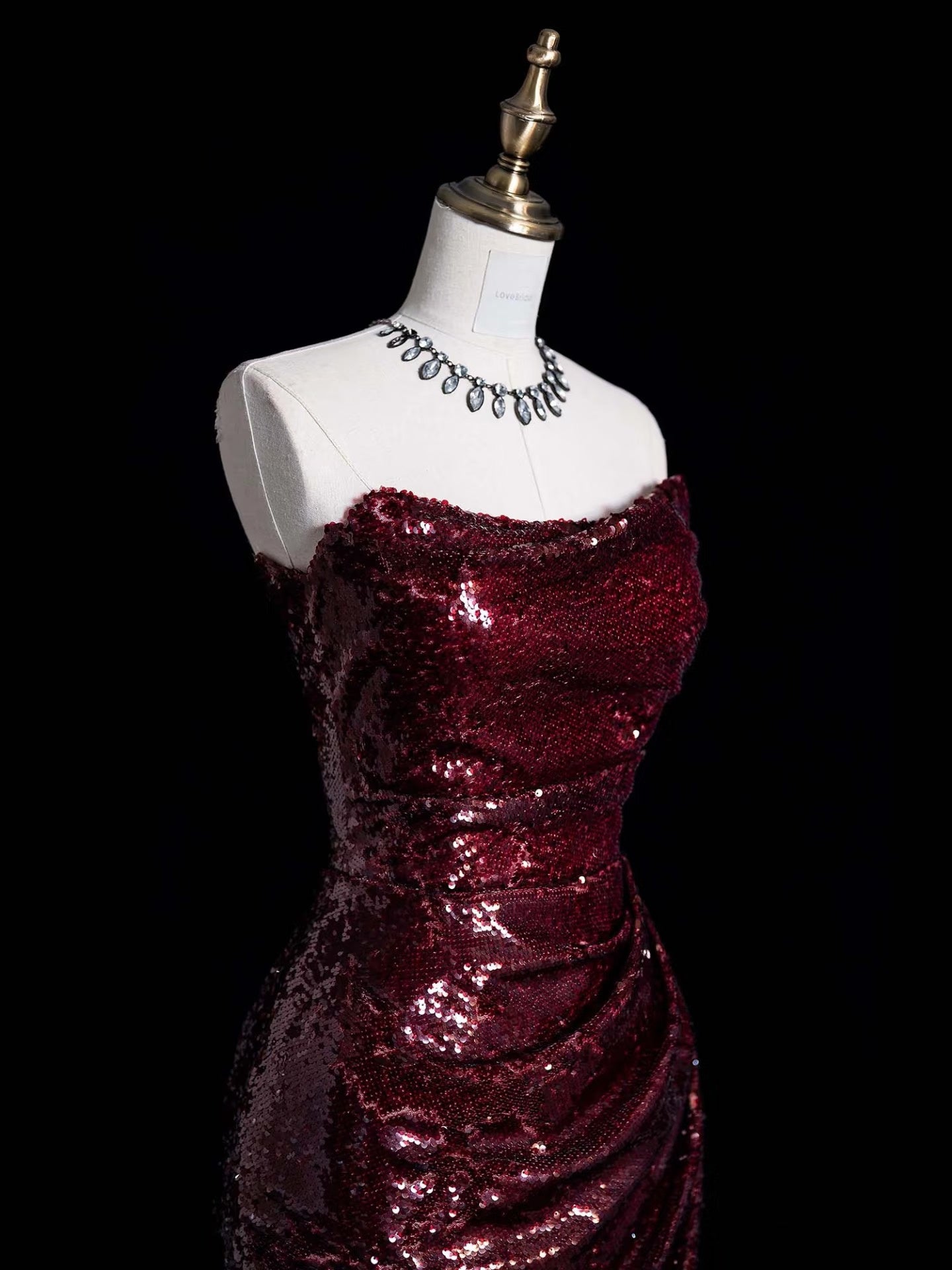 Vintage Sheath Strapless Burgundy Sequins With Slit Long Prom Dress Evening Outfits Formal Dress N932