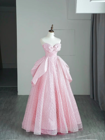 Robe de bal longue en tulle rose à décolleté cœur, inspiration pour un 19e anniversaire, robe de soirée N528