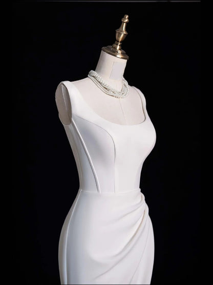 Robe de mariée sirène ravissante en satin à col carré et fente, longue robe de mariée féérique d'automne N521