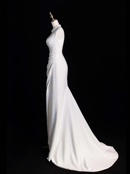 Robe de mariée sirène ravissante en satin à col carré et fente, longue robe de mariée féérique d'automne N521