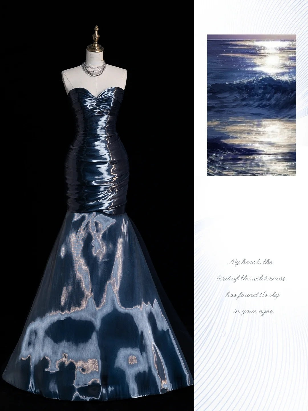 Robe de bal longue bleu marine style sirène rétro années 2000 - Inspiration pour une tenue de 19 ans - Robe de soirée N522