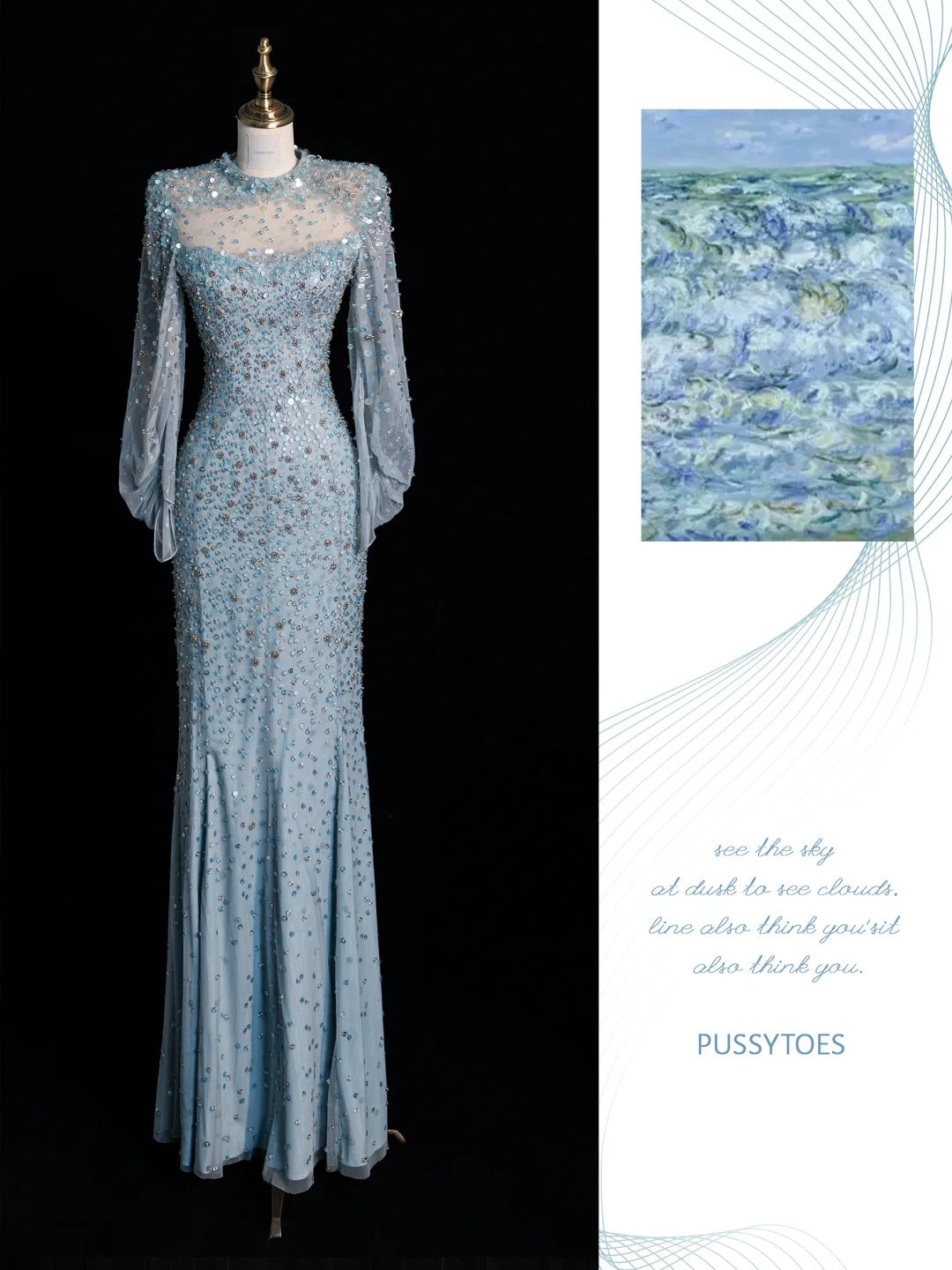 Robe de bal longue à sequins bleus scintillants, col bijou, style sirène, inspiration pour un 19e anniversaire, robe de soirée N525