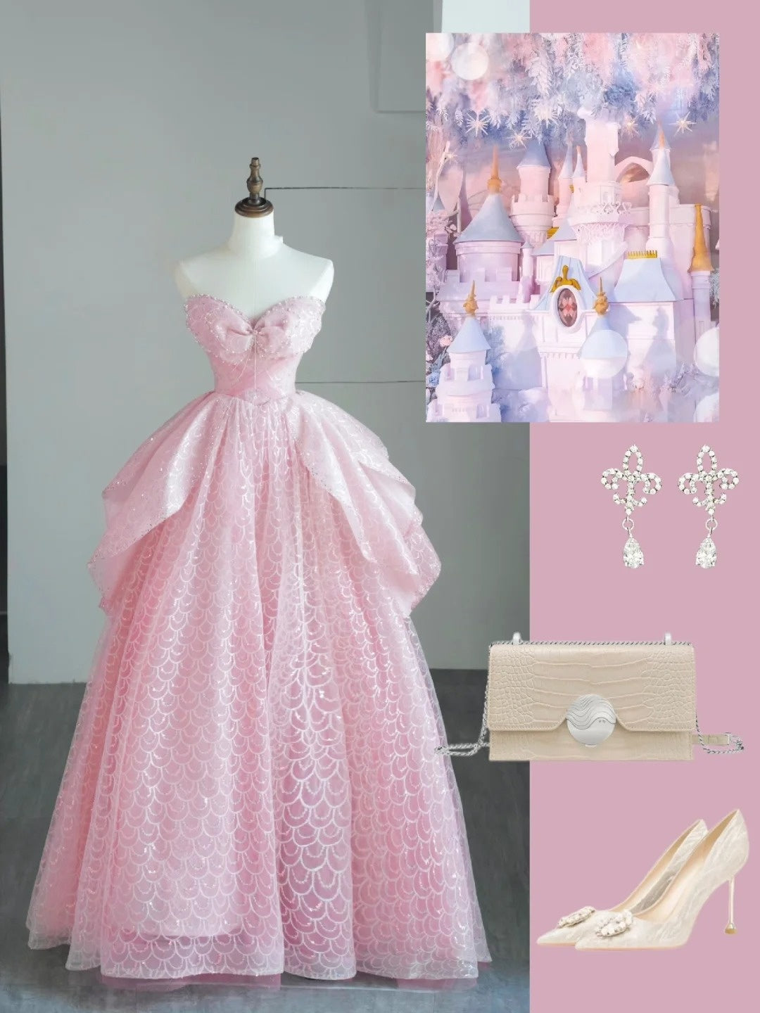 Robe de bal longue en tulle rose à décolleté cœur, inspiration pour un 19e anniversaire, robe de soirée N528