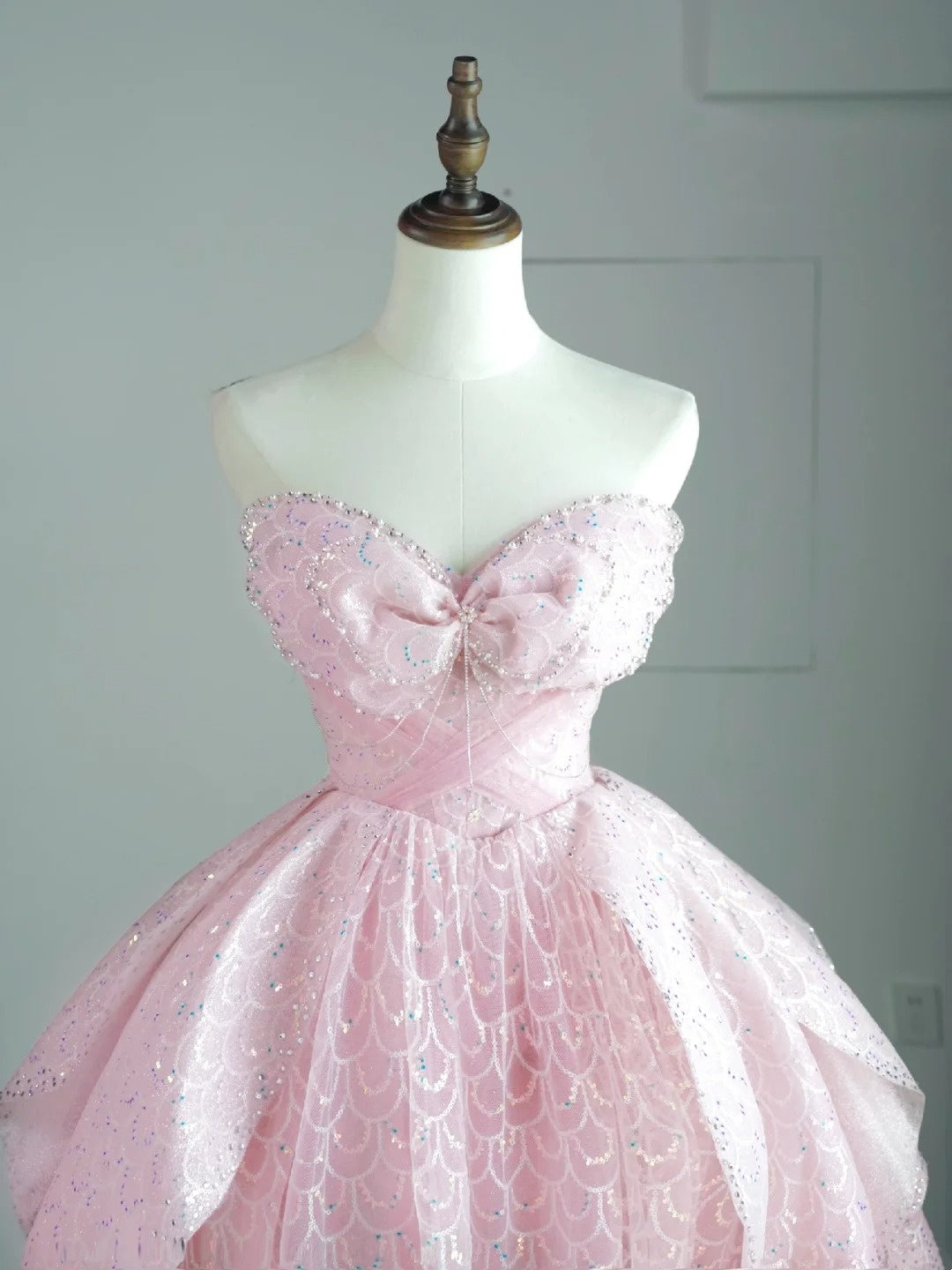 Robe de bal longue en tulle rose à décolleté cœur, inspiration pour un 19e anniversaire, robe de soirée N528