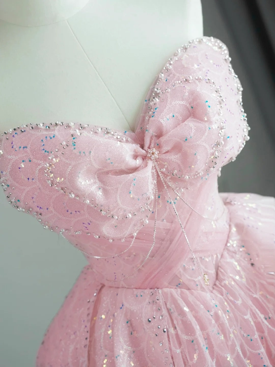 Robe de bal longue en tulle rose à décolleté cœur, inspiration pour un 19e anniversaire, robe de soirée N528