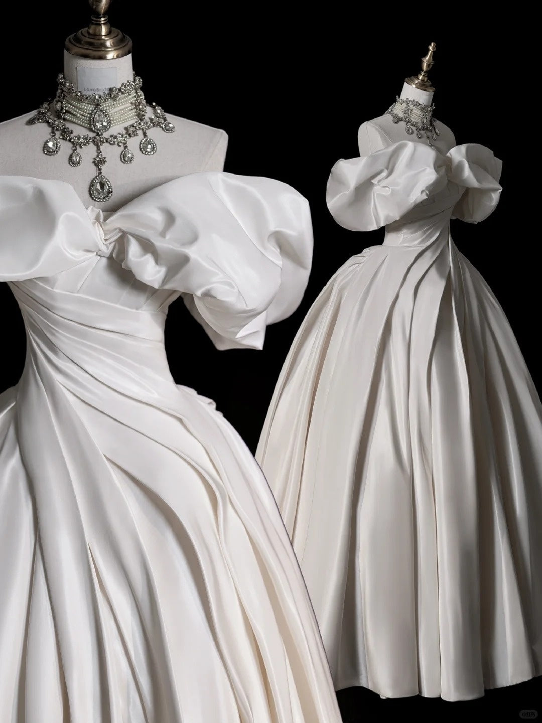 Robe de bal sobre, épaules dénudées, robe de mariée longue en satin blanc, robe de mariée féérique d'automne N512